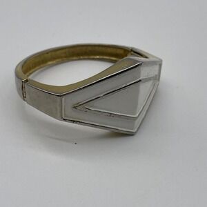 Lanvin Paris Vintage Bangle Bracelet Diamond Hinged Chunky Shiny Gold Tone